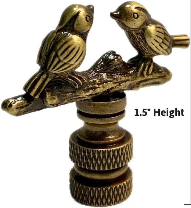 Alt view image 2 of 4 - Songbirds Lamp Finial Antique Brass Metal 1.75"h