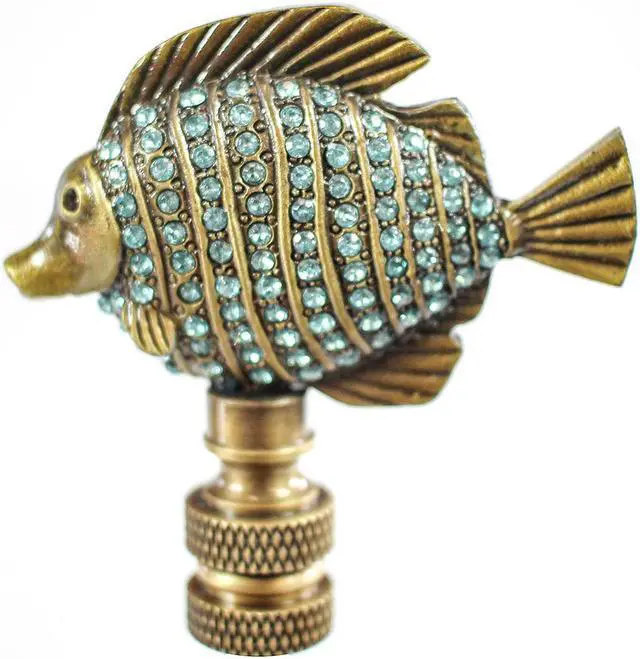Alt view image 5 of 6 - Tropical Fish Lamp Finial with Aegean Blue Glass Antique Brass Finish 2.25"h
