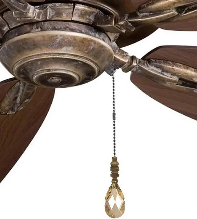 Alt view image 4 of 4 - Stephanov Crystal Fan Pull Large Champagne Teardrops Antique Brass 2.75"h
