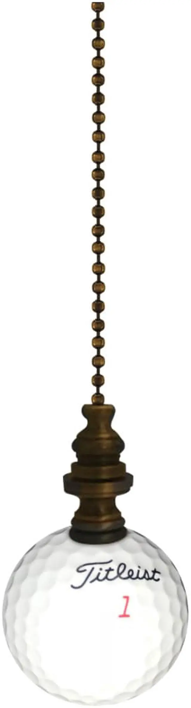 Main image of Golf Ball Ceiling Fan Pull, 2.25"h with 12" Antiqued Brass Chain