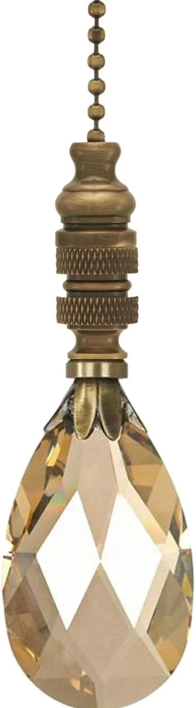 Main image of Stephanov Crystal Fan Pull Large Champagne Teardrops Antique Brass 2.75"h