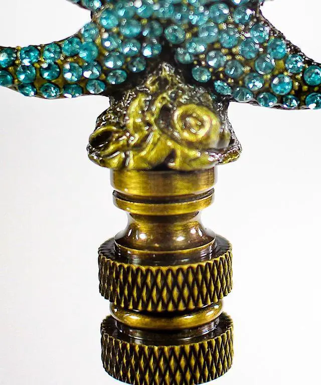 Alt view image 6 of 6 - Starfish with Aegean Blue Glass Lamp Finial Antique Metal 2.5"h