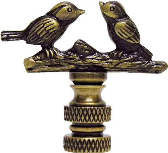Main image of Songbirds Lamp Finial Antique Brass Metal 1.75"h