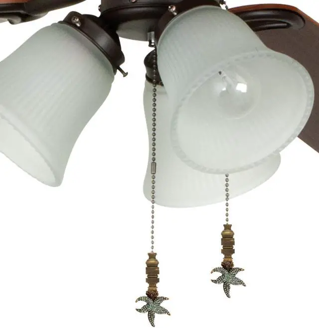 Alt view image 4 of 4 - Starfish with Aagean Blue Glass Ceiling Fan Pull Antique Metal 2.25"h