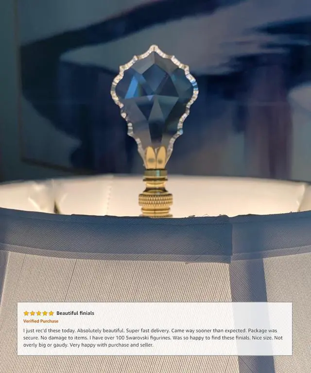 Alt view image 4 of 6 - Crystal Gothic Cross Lamp Finial Polished Brass Knurled Base 2.75"h