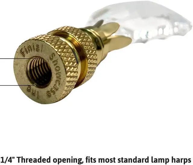 Alt view image 3 of 6 - Crystal Gothic Cross Lamp Finial Polished Brass Knurled Base 2.75"h