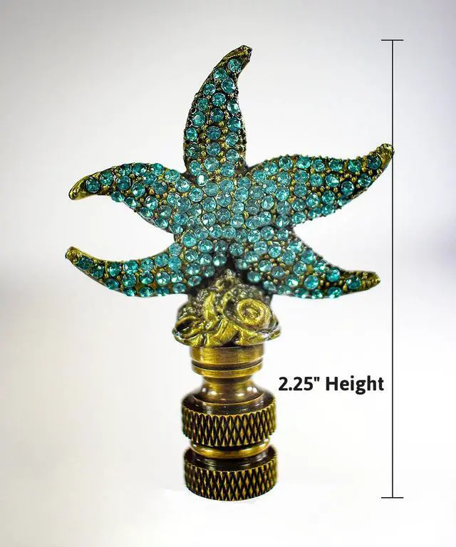 Alt view image 2 of 6 - Starfish with Aegean Blue Glass Lamp Finial Antique Metal 2.5"h