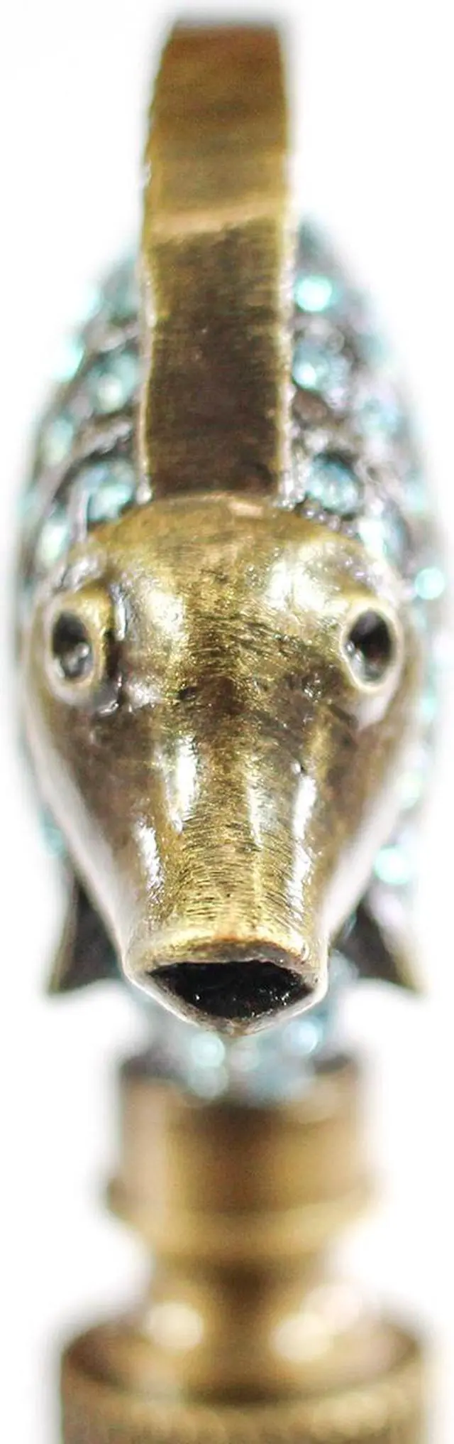 Alt view image 4 of 6 - Tropical Fish Lamp Finial with Aegean Blue Glass Antique Brass Finish 2.25"h