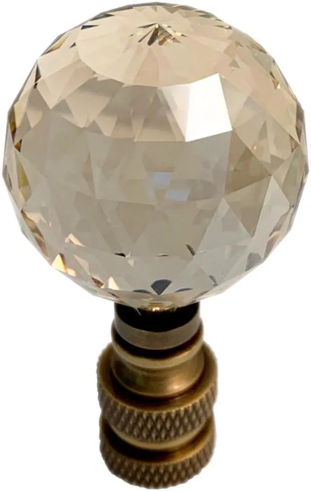 Alt view image 2 of 3 - Swarovski Faceted Champagne Crystal Ball Lamp Finial Antique Brass 2.25"h