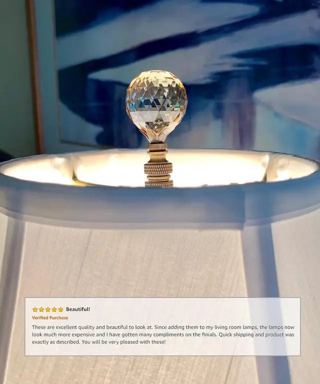 Alt view image 4 of 4 - Stephanov Faceted Champagne Crystal Ball Lamp Finial Antique Brass 2.25"h