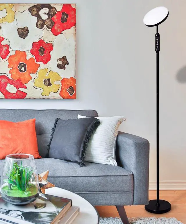Alt view image 3 of 7 - LED Torchiere Super Bright 70" Floor Lamp (5 Color Settings) 2,100 Lumens,Dimmable Black Metal with Remote