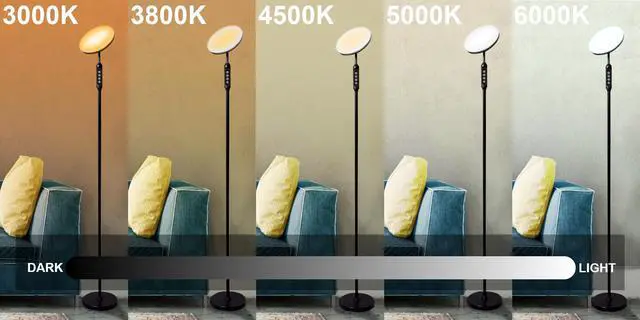 Alt view image 4 of 7 - LED Torchiere Super Bright 70" Floor Lamp (5 Color Settings) 2,100 Lumens,Dimmable Black Metal with Remote