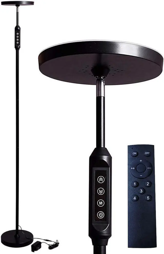 Alt view image 2 of 7 - LED Torchiere Super Bright 70" Floor Lamp (5 Color Settings) 2,100 Lumens,Dimmable Black Metal with Remote