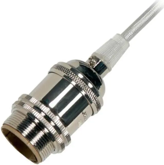 Alt view image 2 of 3 - Satco Single Polished Nickel Socket Pendant with 10' Silver Rayon Cord, Uno fitter