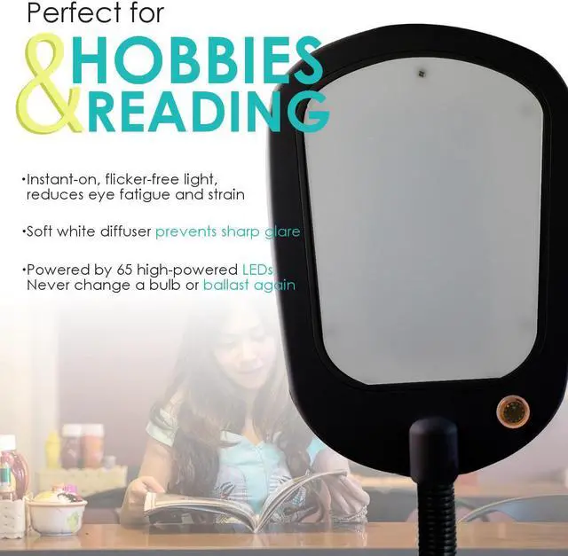 Alt view image 3 of 6 - LED Bright Reader Natural Daylight Full Spectrum Floor Lamp Black NEW SLIMMER DESIGN