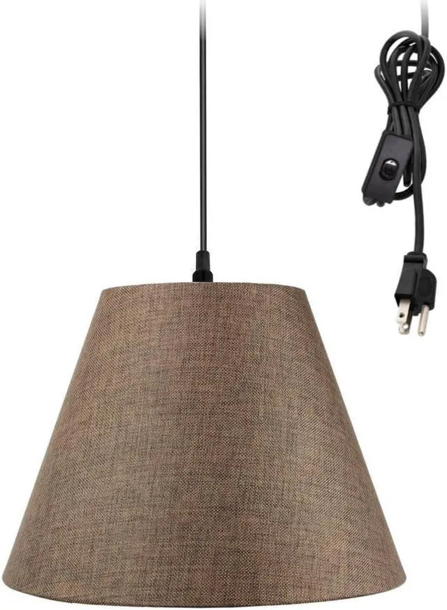Alt view image 2 of 4 - 1-Light Plug In Swag Pendant Ceiling Light Chocolate Burlap Shade