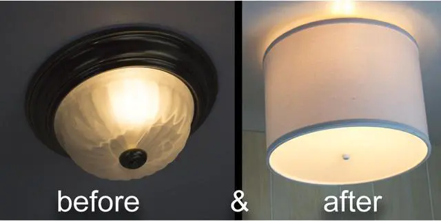 Alt view image 2 of 6 - 14 Moderne Flush Mount Conversion Kit - DIY Convert your dated Glass Ceiling Light to a Modern White Fabric Drum Lamp Shade with Diffuser by Home Concept 14x14x10