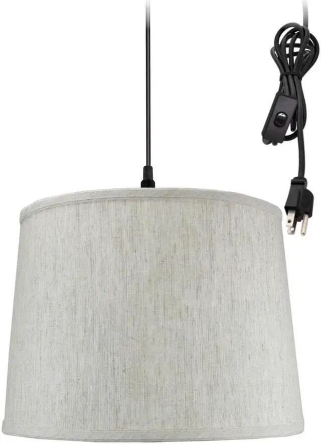 Main image of Textured Oatmeal 1 Light Swag Plug-In Pendant Hanging Lamp 12x14x10