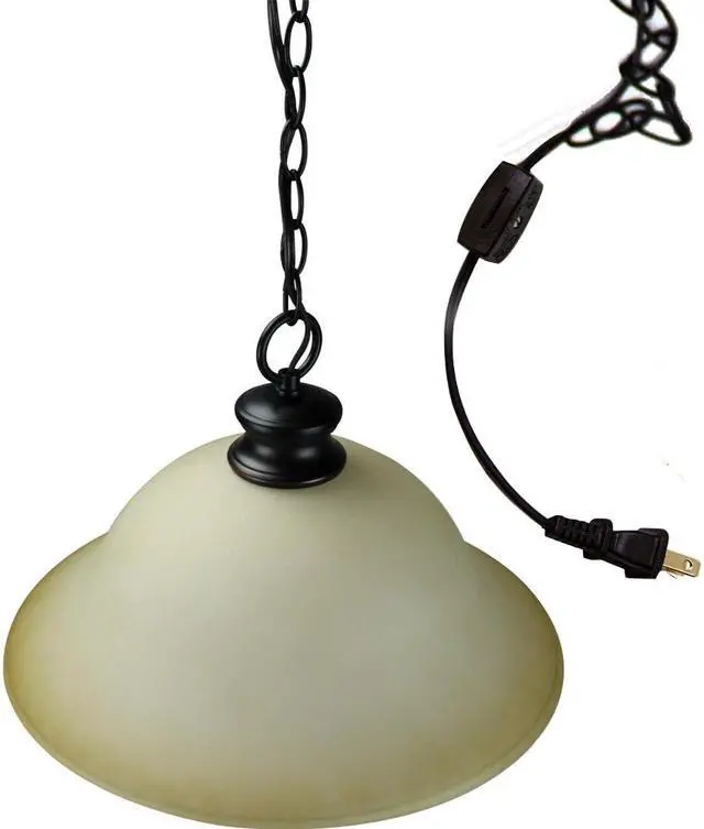 Main image of The Entertainer Plug-In Swag 16" Amber Glass Pendant Light with Bronze Chain