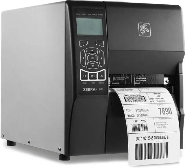 Main image of Zebra ZT230 4” Industrial Thermal Transfer Label Printer, LCD, 300 dpi, Serial, USB, Cutter with Catch Tray, ZPL, XML Support, US Cord - ZT23043-T21000FZ