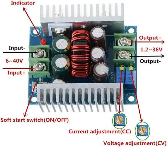 Alt view image 2 of 7 - 300W Synchronous Buck Module Constant Current CC CV DC DC Step Down Voltage Power Regulator 6-40V in to 1.2-36V 20A Out 5V 12V 24V