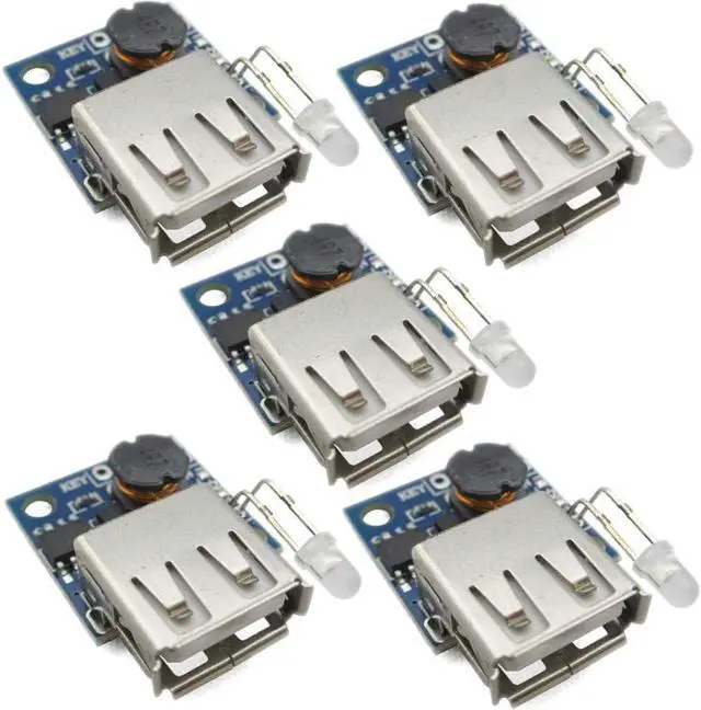Main image of (5 Pack) JacobsParts DC Boost Module 3V 3.3V 3.7V 4.2V Input 5V 2A USB Output 10W Low Profile
