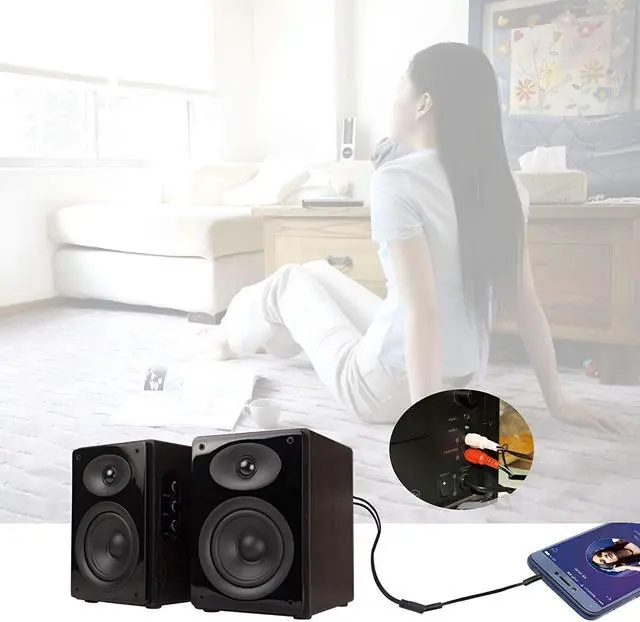 Alt view image 4 of 4 - 2-RCA Male Plug to 3.5mm Female Aux Audio Headphone Jack Converter Adapter Cable