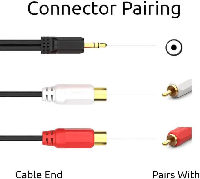 Alt view image 5 of 5 - 1FT Aux Audio 3.5mm 1/8" Male Plug to 2 RCA Phono Female Stereo Cable