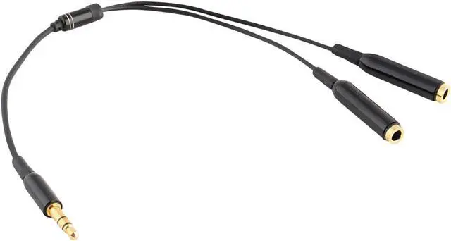 Main image of 6" 1 Male to 2 Female Gold Plated 3.5mm Audio Y Splitter Headphone Cable Black