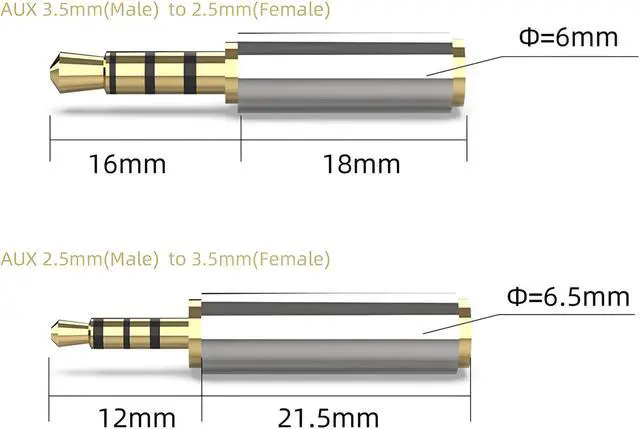 Alt view image 7 of 7 - 4pc Combo 2.5mm 3.5mm Male Female Aux Audio Adapter Stereo Headphone Mic TRRS