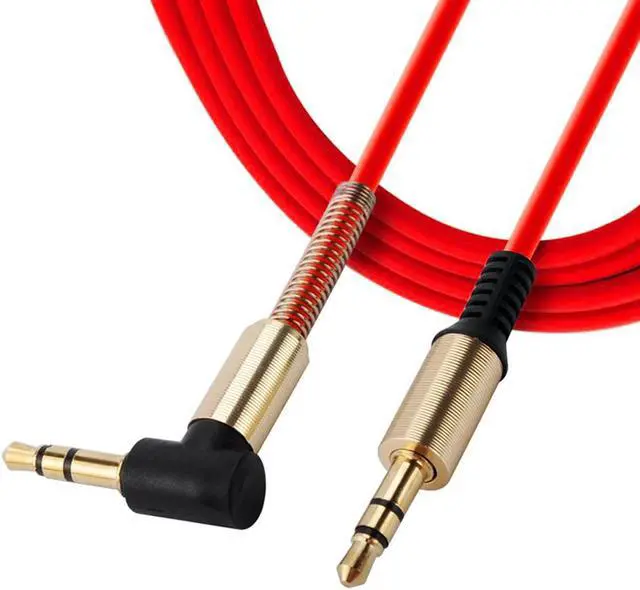 Alt view image 2 of 3 - 3.5mm AUX Cable Car Audio Stereo Headphone Jack Cord Right Angle Male to M Red