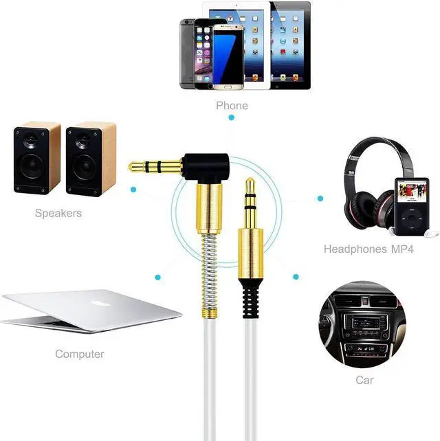 Alt view image 4 of 4 - 3.5mm AUX Cable Car Audio Stereo Headphone Jack Cord Right Angle Male to M White