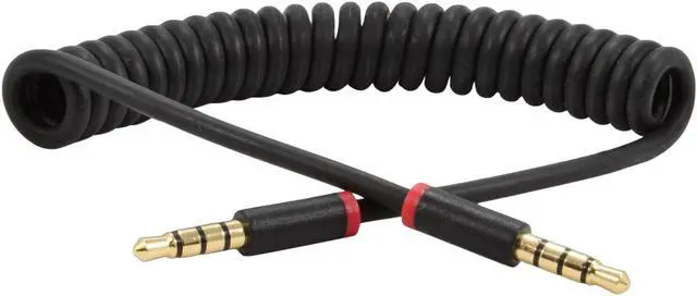 Main image of 3ft 4-Pole Spring Coil 3.5mm 1/8" Aux Cable w/ Mic Stereo Audio Auxiliary Cord