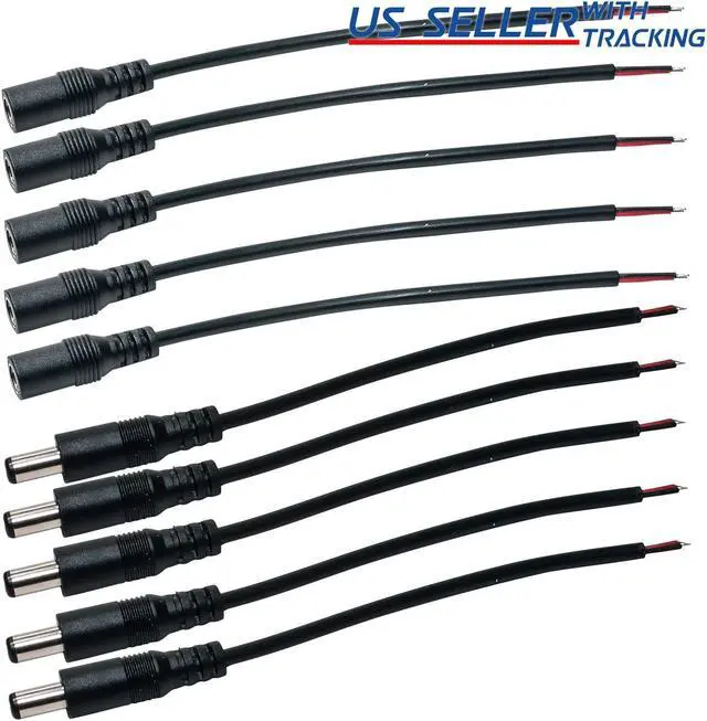 Main image of 5qty DC Power Pigtail Set Male & Female Barrel Jack 6" Wire 5.5mm x 2.1mm