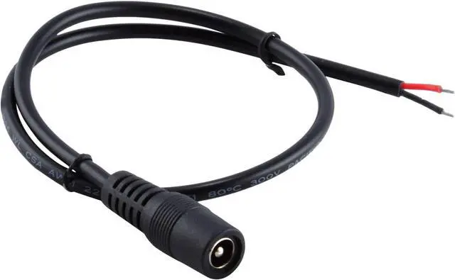 Main image of JacobsParts DC Power Jack Adapter Plug Female Pigtails 5.5mm x 2.1mm 30cm/12in for LED Strip Light, CCTV Security Camera, DVR (2-Pack)