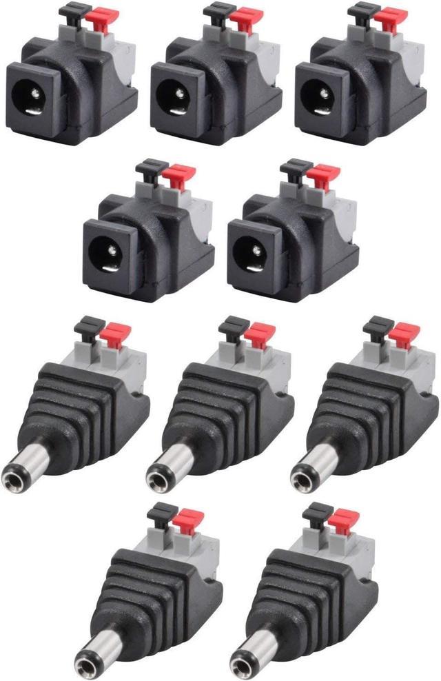 JacobsParts Male and Female DC Power Jack & Plug Screwless Quick Wire Connector  5.5mm x 2.1mm for 12V/24V LED Strip and Electronics (5 Pairs) 