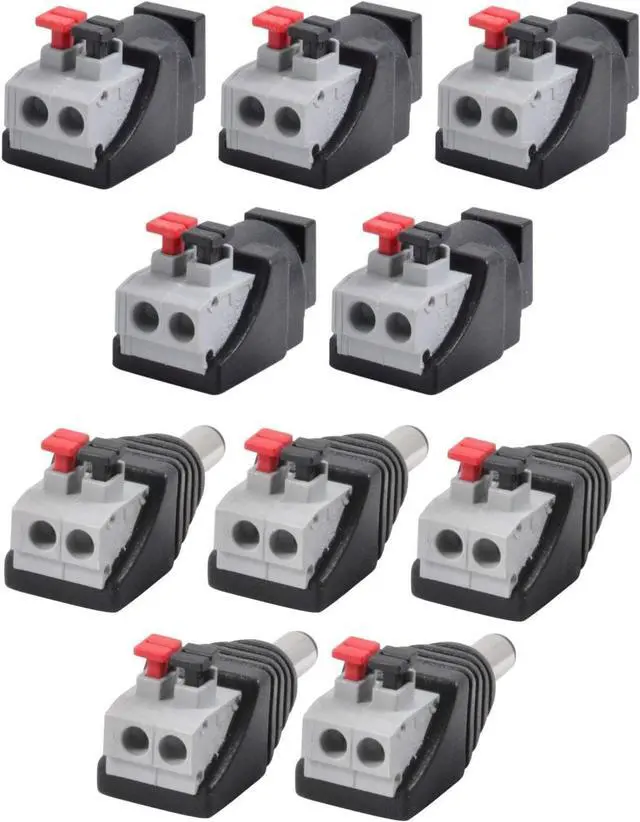 Alt view image 2 of 2 - JacobsParts Male and Female DC Power Jack & Plug Screwless Quick Wire Connector 5.5mm x 2.1mm for 12V/24V LED Strip and Electronics (5 Pairs)