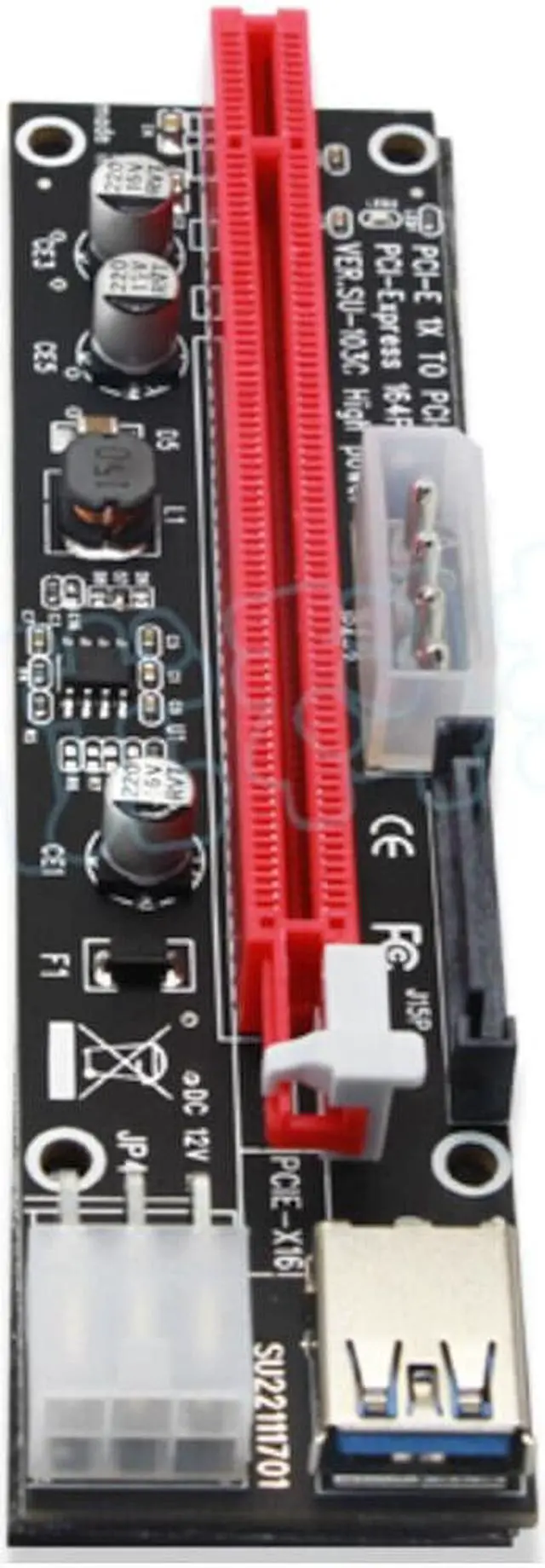 Alt view image 6 of 8 - PCI-E 1x to 16x Powered USB3.0 GPU Riser Extender Adapter Card