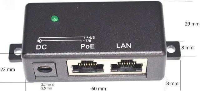 Alt view image 2 of 3 - JacobsParts Passive PoE Power Over Ethernet DC Injector Splitter with 5.5mm x 2.1mm DC Connector for 802.3af IP Phone WLAN AP
