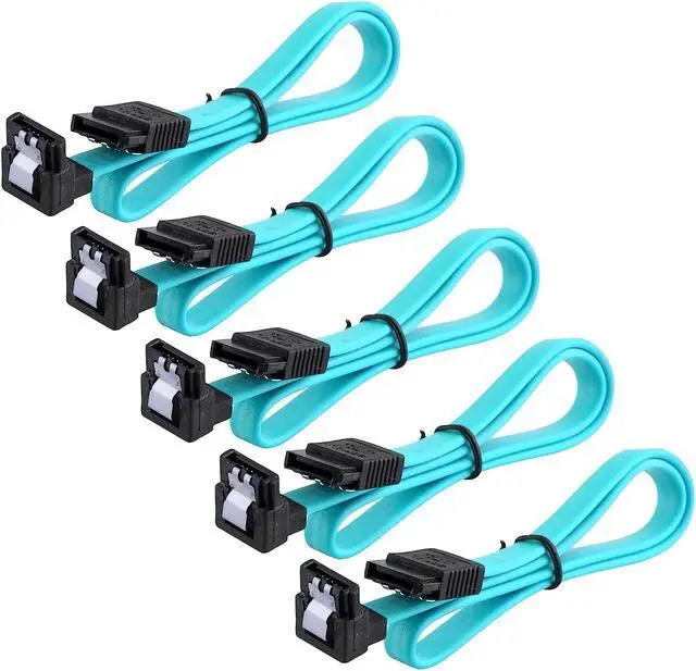 Main image of SATA III Cable 6Gbps 90 Degree Right Angle Locking Latch 18 Inches for HDD SSD Blue 5 packs