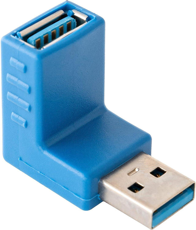 USB 3.0 Right Angle Adapter – Male To Female, 90 Degree Extension, Black