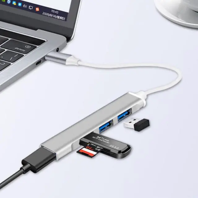 Alt view image 2 of 7 - USB-C Type C to USB 3.0 4 Port Hub Splitter for PC Mac Phone MacBook Pro iPad Gray