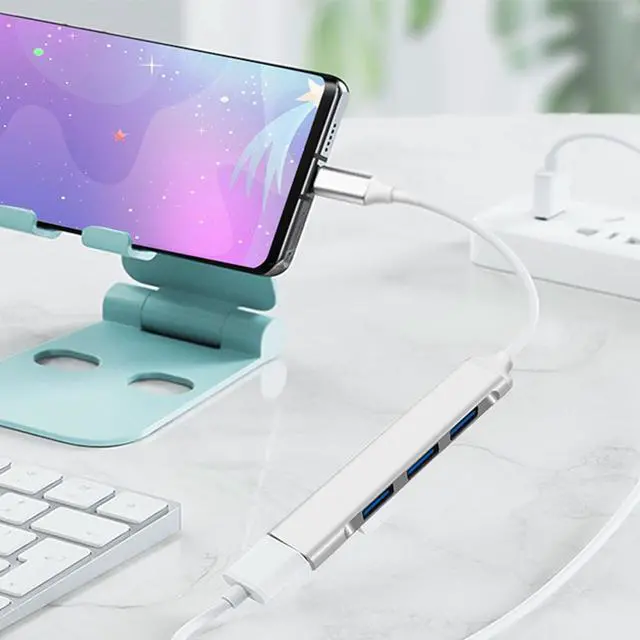 Alt view image 3 of 7 - USB-C Type C to USB 3.0 4 Port Hub Splitter for PC Mac Phone MacBook Pro iPad Gray