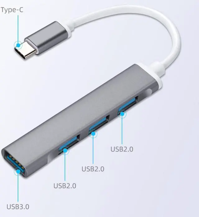 Alt view image 4 of 7 - USB-C Type C to USB 3.0 4 Port Hub Splitter for PC Mac Phone MacBook Pro iPad Gray
