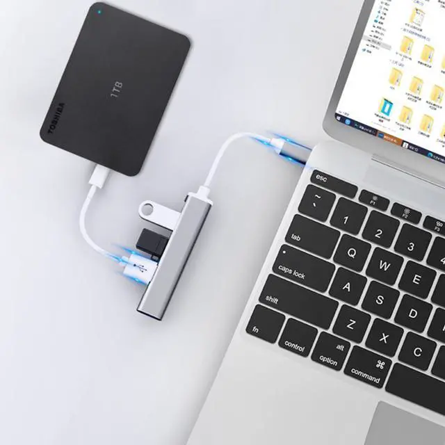 Alt view image 5 of 7 - USB-C Type C to USB 3.0 4 Port Hub Splitter for PC Mac Phone MacBook Pro iPad Gray