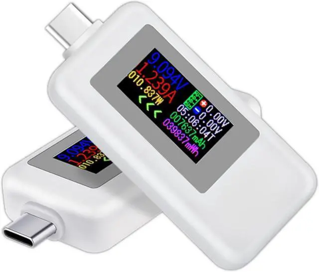 Main image of JacobsParts USB Type-C Power Tester Voltage Current Capacity Meter 4-30V 5A USB-C Multimeter Voltmeter Ammeter (White)