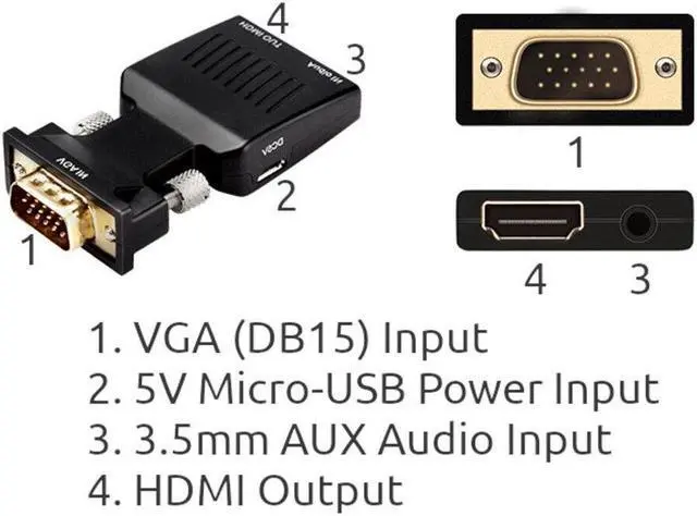 Alt view image 5 of 7 - VGA to HDMI Adapter with Audio PC to TV Monitor Projector Active Converter 1080P