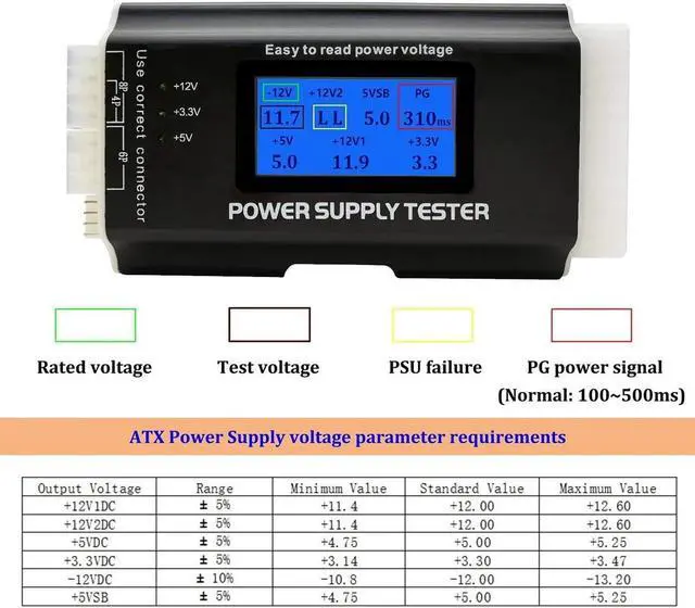 Alt view image 4 of 4 - JacobsParts 20+4 Pin LCD Power Supply Tester for ATX, ITX, BTX, PCI-E, SATA, HDD