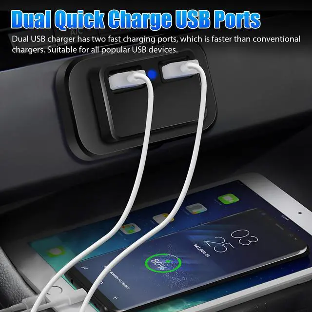 Alt view image 4 of 6 - 12V USB Outlet Automotive USB Port Panel Mount 12V USB Charger Multi Port Switch Panel Car Charger Socket Power Dual Port 12V 24V Quick Car Charger for Cars Bus ATV RV Boat Truck, 3.1A