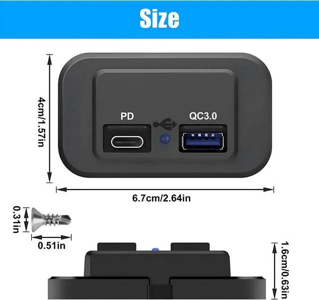 Alt view image 6 of 7 - Dual USB PD Fast Charger USB-C Type C Power Outlet for Car Boat RV 12-24V 4.8A